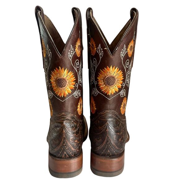 Reywelt Western Boots Embossed Leather Sunflower Embroidery Size 8 Square Toe - Picture 7 of 13